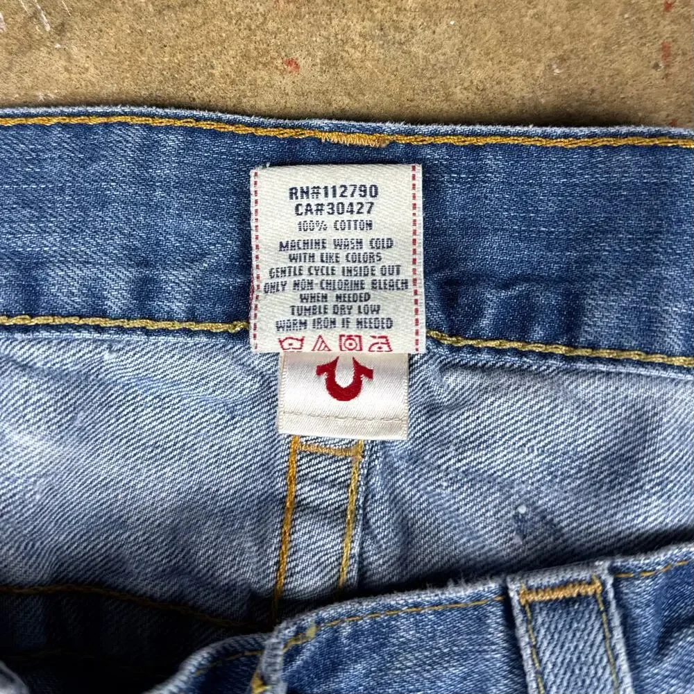 Vintage True Religion Jeans Men’s‎ 34 Straight Cropped USA Made Red Stitch Denim